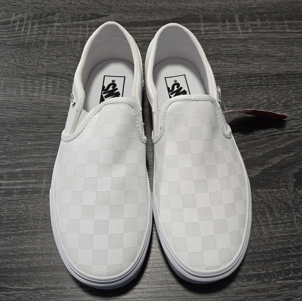 Women's Vans White Checkered Slip-On Sneakers Size 8